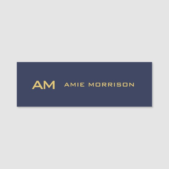 Blue Gold Colours Monogram Initial Letters Name Tag (Front)