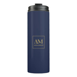 Blue Gold Colours Monogram Initial Letters Name Thermal Tumbler
