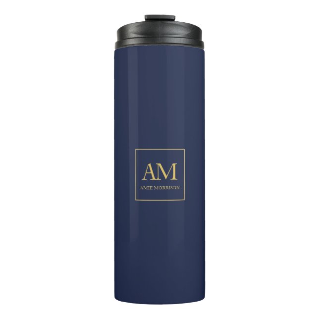 Blue Gold Colours Monogram Initial Letters Name Thermal Tumbler (Front)