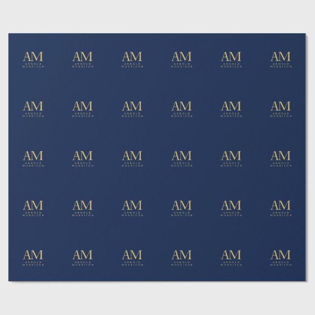 Blue Gold Colours Monogram Initial Letters Name Wrapping Paper (Flat)