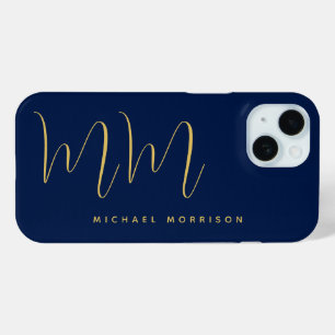 Blue Gold Colours Professional Initial Letters Nam iPhone 15 Case