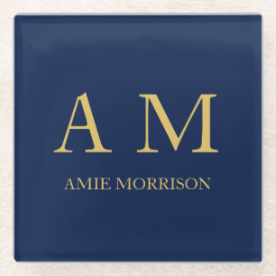 Blue Gold Colours Professional Initial Letters Nam Glass Coaster