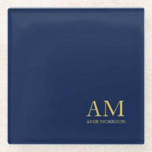 Blue Gold Colours Professional Initial Letters Nam Glass Coaster