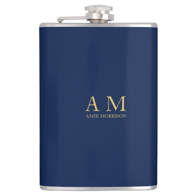 Blue Gold Colours Professional Initial Letters Nam Hip Flask (Front)
