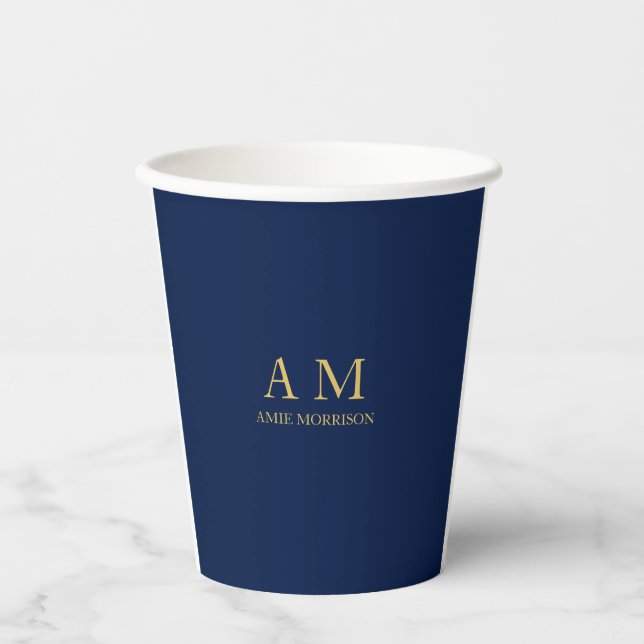 Blue Gold Colours Professional Initial Letters Nam Paper Cups (Front)