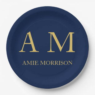 Blue Gold Colours Professional Initial Letters Nam Paper Plate