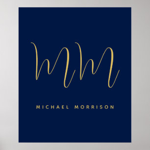 Blue Gold Colours Professional Initial Letters Nam Poster