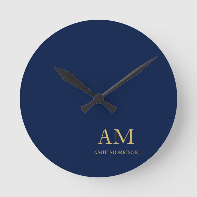 Blue Gold Colours Professional Initial Letters Nam Round Clock (Front)