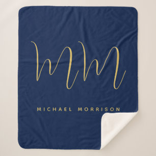 Blue Gold Colours Professional Initial Letters Nam Sherpa Blanket
