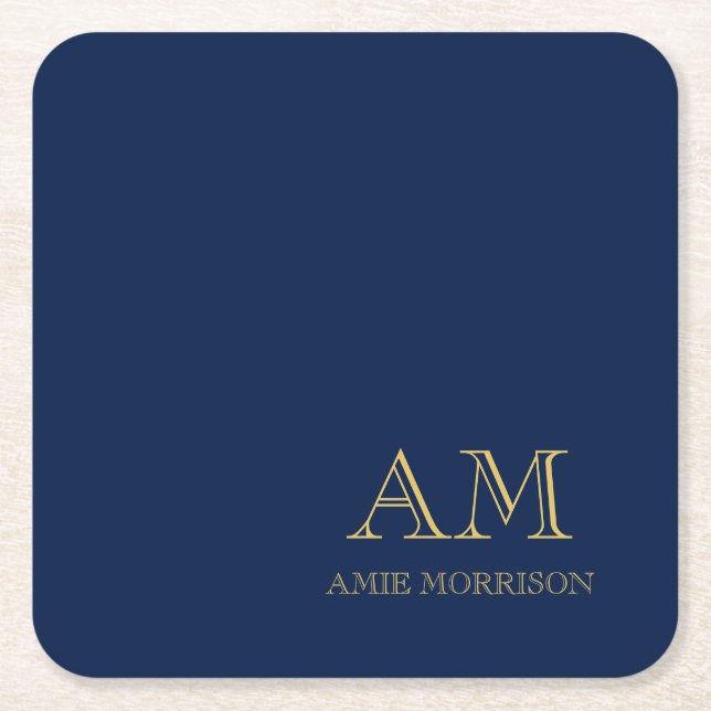Blue Gold Colours Professional Initial Letters Nam Square Paper Coaster (Front)