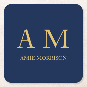 Blue Gold Colours Professional Initial Letters Nam Square Paper Coaster