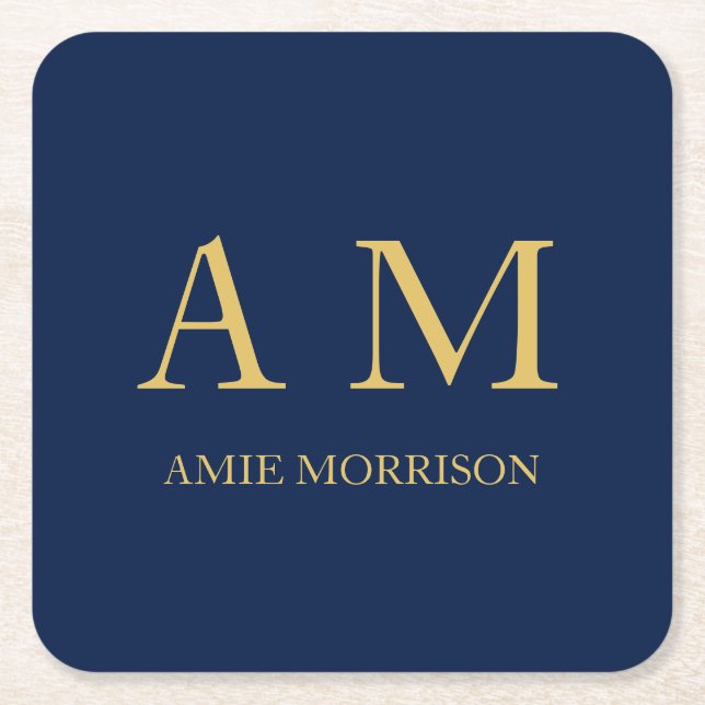 Blue Gold Colours Professional Initial Letters Nam Square Paper Coaster (Front)