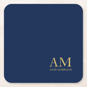 Blue Gold Colours Professional Initial Letters Nam Square Paper Coaster