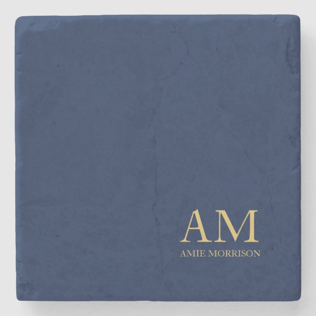 Blue Gold Colours Professional Initial Letters Nam Stone Coaster (Front)
