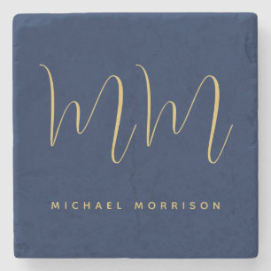 Blue Gold Colours Professional Initial Letters Nam Stone Coaster