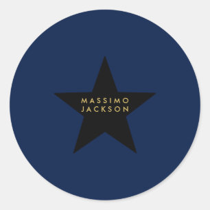 Blue Gold Colours Professional Trendy Black Star Classic Round Sticker