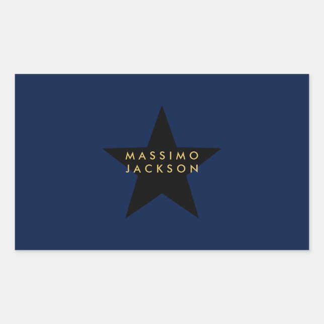 Blue Gold Colours Professional Trendy Black Star Rectangular Sticker (Front)