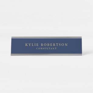 Blue Gold Colours Professional Trendy Modern Plain Desk Name Plate