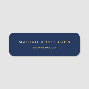 Blue Gold Colours Professional Trendy Modern Plain Name Tag