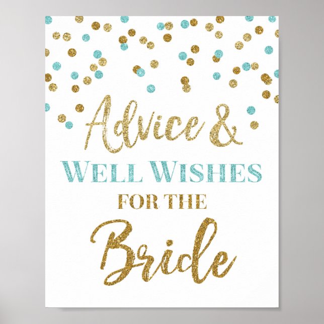 Blue Gold Confetti Advice for the Bride Sign (Front)