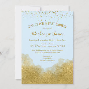 Blue Gold Confetti Baby Shower Invitation Boys