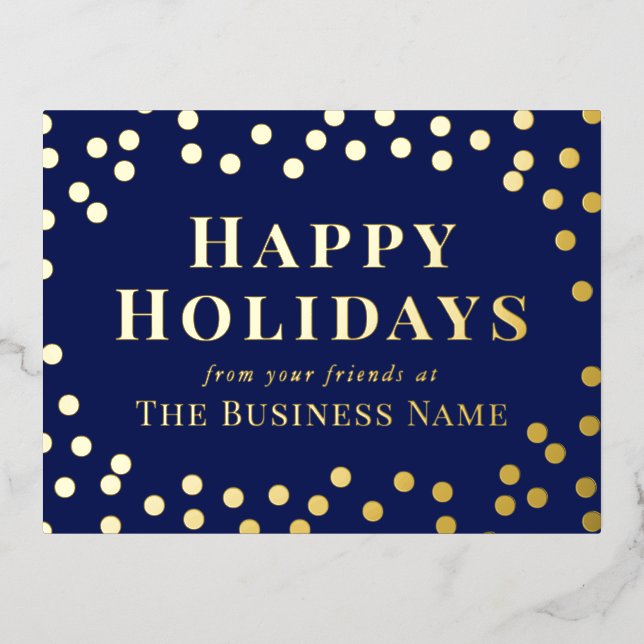 Blue Gold Confetti Business Happy Holidays Foil Holiday Postcard (Front)