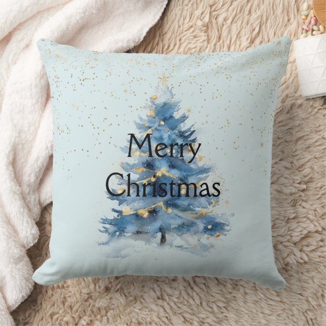Blue Gold Confetti Christmas Tree Cushion (Blanket)