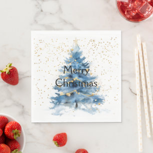 Blue Gold Confetti Christmas Tree Napkin