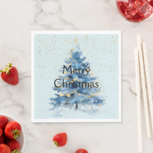 Blue Gold Confetti Christmas Tree Napkin