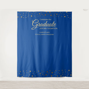 Blue Gold Confetti Class  backdrop graduation Tapestry