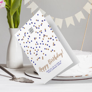 Blue Gold Confetti Custom Logo SVG Happy Birthday Card