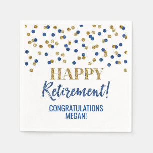 Blue Gold Confetti Happy Retirement Napkin