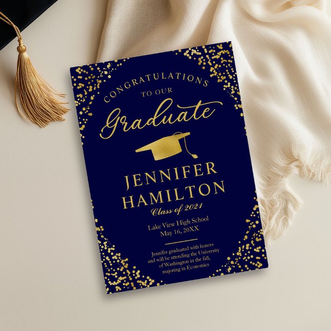 Blue Gold Confetti Photo Graduation Announcement  (Creator Uploaded)