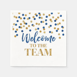 Blue Gold Confetti Welcome to the Team Napkins