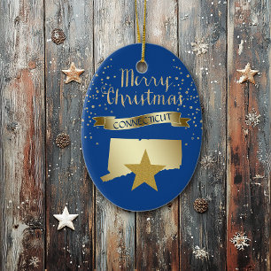 Blue Gold Connecticut Star Ceramic Tree Decoration