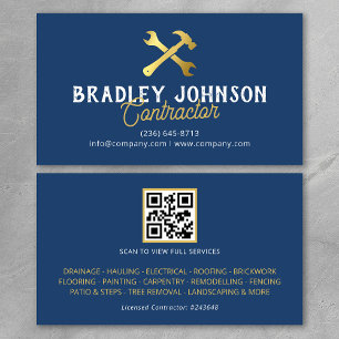 Blue Gold Construction Building QR Code Business Card