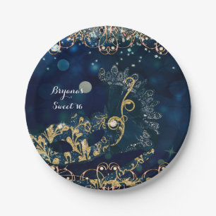 Blue & Gold Costume Masquerade Mask Birthday Party Paper Plate