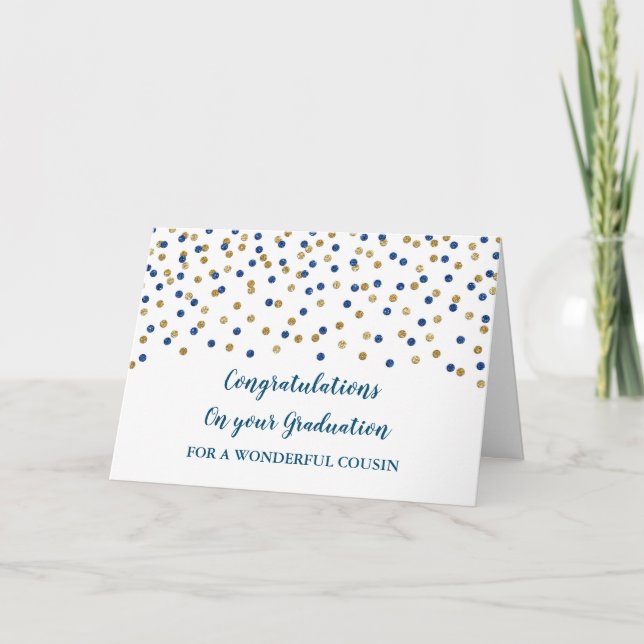 Blue Gold Cousin Congratulations Graduation Card (Front)