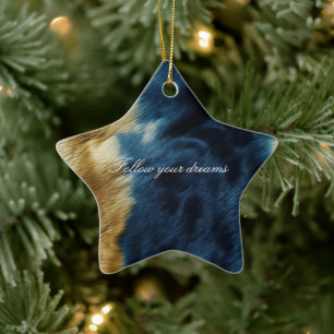 Blue Gold Cowhide Ceramic Ornament