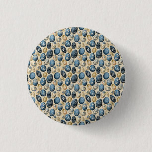 Blue, Gold & Cream Vintage Egg Pattern 3 Cm Round Badge