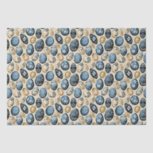Blue, Gold & Cream Vintage Egg Pattern Tissue Paper