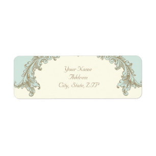 Blue Gold Cream Vintage Frame Return Address Return Address Label