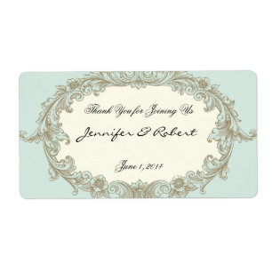 Blue Gold Cream Vintage Frame Water Bottle Label