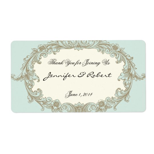 Blue Gold Cream Vintage Frame Water Bottle Label Shipping Label