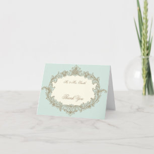 Blue Gold Cream Vintage Frame Wedding Thank You Card
