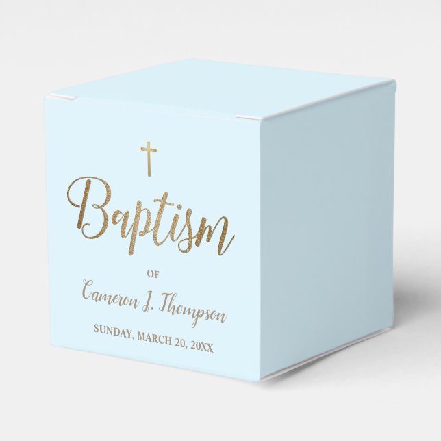 Blue gold cross Baptism Thank you Custom  Favour Box (Front Side)