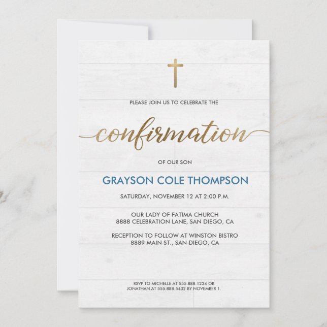 Blue Gold cross Customisable Boy Confirmation  (Front)