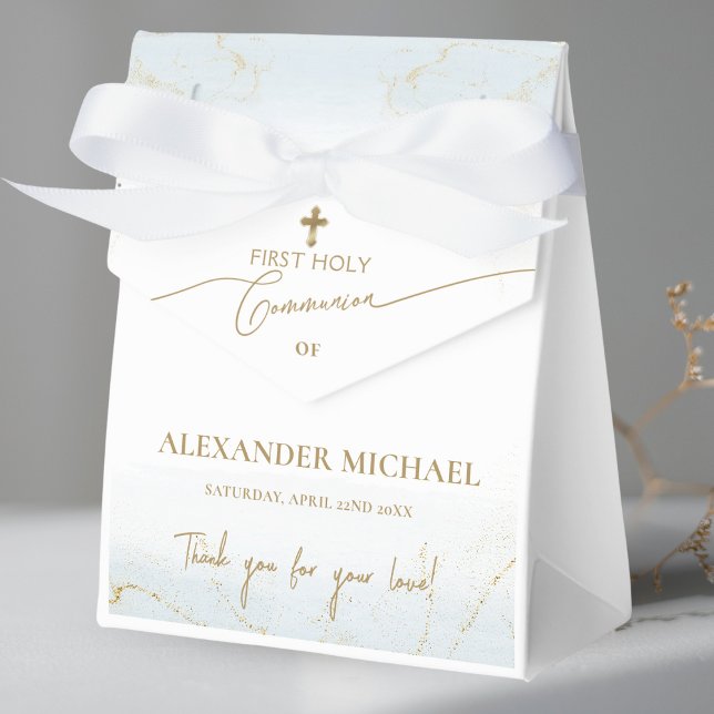 Blue Gold Cross Thank You Boy First Holy Communion Favour Box (Creator Uploaded)