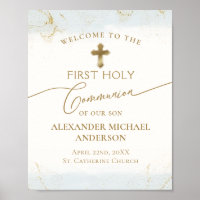 Blue Gold Cross Welcome Boy First Holy Communion
