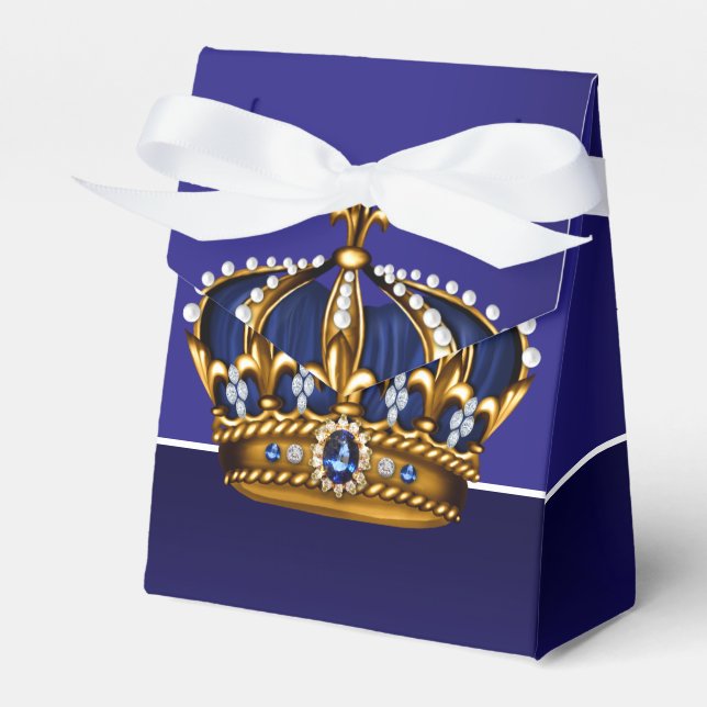 Blue Gold Crown Little Prince Boy Baby Shower Favour Box (Front Side)